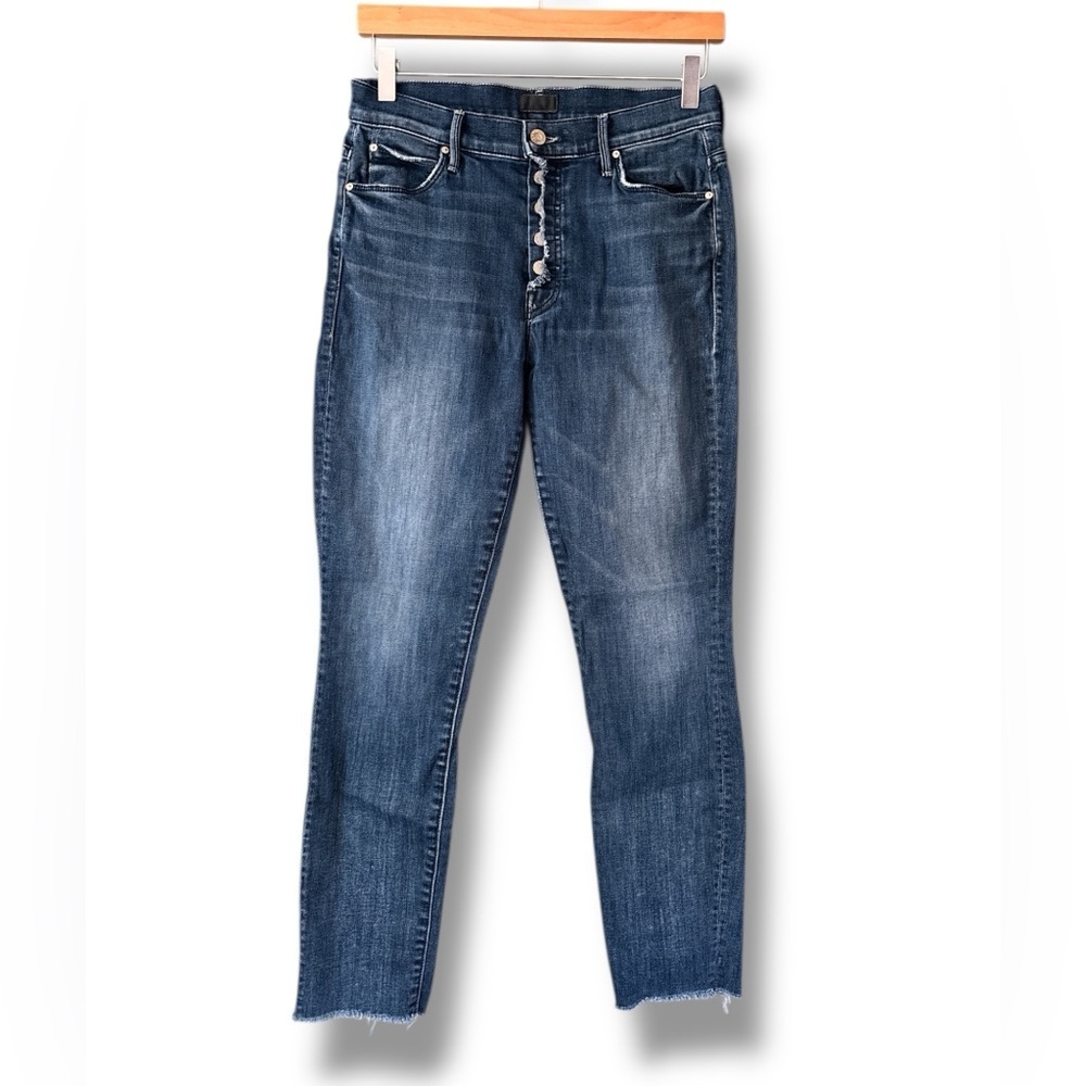MOTHER High-Rise Button-Fly Jeans — Medium Blue
